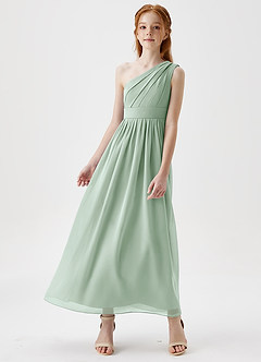 Azazie Anissa Junior Agave A-Line Pleated Chiffon Dress image4