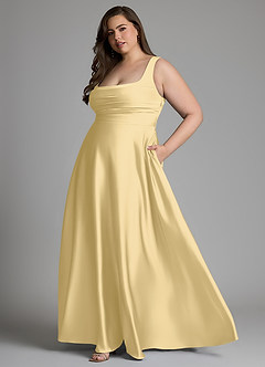 Azazie Azaria Vestidos de madrinha de casamento Vestido Manteiga de Cetim elástico de Linha A com Corpete image10