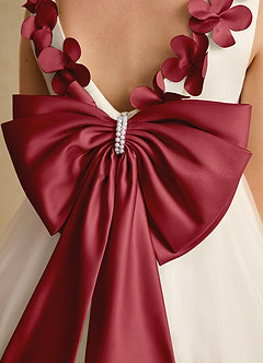 Azazie Lilli Blumenmädchenkleider A-Linie Schleifen Tüll Kleid Elfenbein Granatapfel Rot image6