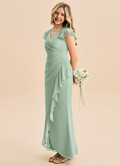 Azazie Julie Junior Abito Sirena in Chiffon Increspato Agave image3