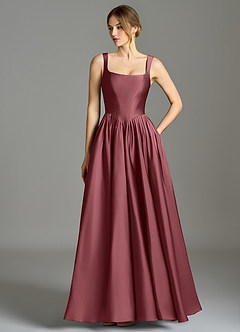 Azazie Verina Bridesmaid Dresses Desert Rose A-Line Pleated Stretch Satin Dress image1