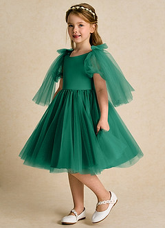 Azazie Duchess Blumenmädchenkleider A-Linie mit ärmel Tüll Kleid Smaragd image1