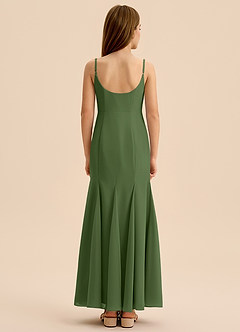 Azazie Evey Junior Vestido de Oliva de Gasa de Corte Sirena con Plisado image2