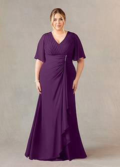 Azazie Carson Mother of the Bride Dresses Grape A-Line V-Neck Lace Chiffon Dress image6