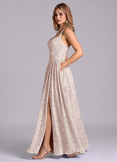 Azazie Francis Robes de demoiselle d'honneur Robe Trapèze en Blumen-Burnout Corset Rose Pâle image3