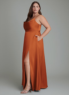 Azazie Sarella Bridesmaid Dresses Cinnamon A-Line Pleated Stretch Satin Dress image11