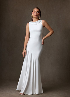 Azazie Yara Wedding Dresses Diamond White Mermaid Stretch Satin Dress image3