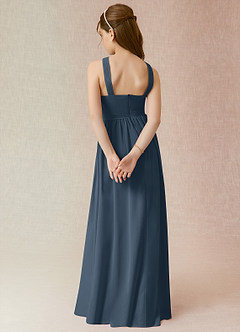 Azazie Jiya Junior Abito A-Line in Chiffon Plissettato Blu Nettuno image2