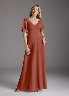 Azazie Alessa At-home Try On Dresses Auburn A-Line V-Neck Pleated Chiffon Dress image3