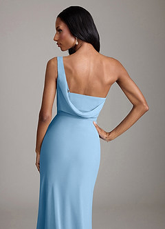 Azazie Madelyn Bridesmaid Dresses Steel Blue Mermaid One Shoulder Chiffon Convertible Dress image9