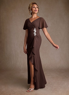 Azazie Suffolk Mother of the Bride Dresses Ganache A-Line Pleated Chiffon Dress image2