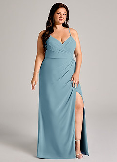 Azazie Maci Bridesmaid Dresses Moody Blue Sheath Pleated Chiffon Dress image11