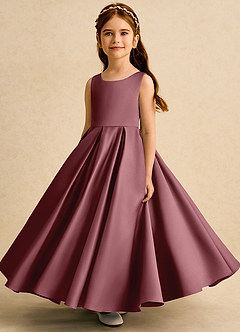 Azazie Pepper vestidos de niña de las flores Vestido de Rosa Del Desierto de Satin Mate de Corte En A con Plisado image5