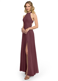Azazie Clarice Bridesmaid Dresses Sangria A-Line Halter Chiffon Dress image2