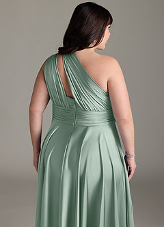 Azazie Charlize Robes de demoiselle d'honneur Robe Trapèze en Satin extensible Asymétrique Agave image16