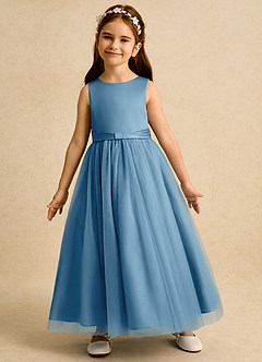 Azazie Lior Robe Demoiselle D'honneur Fillette Robe Princesse en Tulle Plissée Acier Bleuté image4