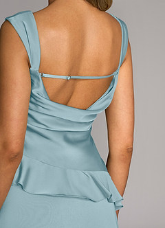 Azazie Sloane Vestidos de damas de honor Vestido de Azul Malhumorado de Satén Elástico de Corte en A con Escote de Corazón image6