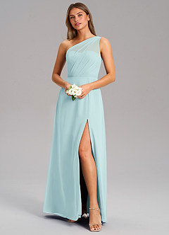Azazie Phaedra Bridesmaid Dresses Sea Glass A-Line One Shoulder Chiffon Dress image4