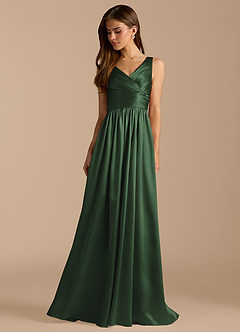 Azazie Keyla Bridesmaid Dresses Eucalyptus A-Line Pleated Metallic Satin Dress image3
