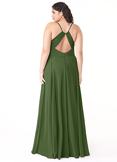 Azazie Avelina Robes de demoiselle d'honneur Robe Trapèze en Mousseline de soie Col V plissé Olive image7
