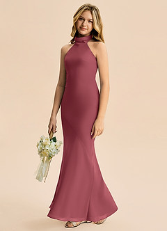 Azazie Velli Junior Meerjungfrau-Linie Hoher Kragen Chiffon Kleid Merlot image4