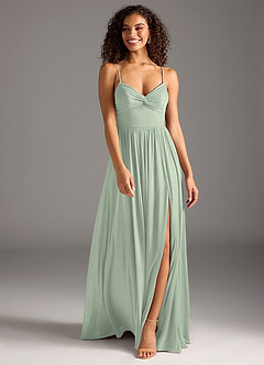 Azazie Zeya Bridesmaid Dresses Dusty Sage A-Line Pleated Mesh Dress image4