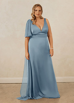 Christian Siriano Bridal for Azazie 1011 Bridesmaid Dresses Dusty Blue Mermaid Bow Stretch Satin Dress image11