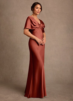 Azazie Dosia 신부의 어머니 드레스 쉬스 주름진 스트레치 새틴 플로어 길이 드레스 image2