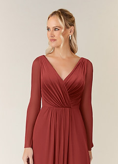 Azazie Teraso Mother of the Bride Dresses Rust A-Line Pleated Mesh Dress image4