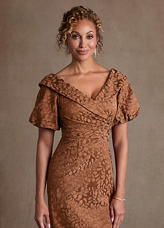 Azazie Amala vestidos de madre de la novia Vestido de Cacao Con Caramelo de Jacquard Floral de Corte Columna con Plisado image5