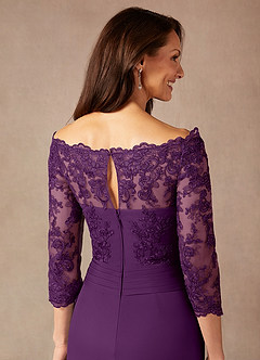 Azazie Rhonda Mother of the Bride Dresses Grape Mermaid Off the Shoulder Mesh Dress image8