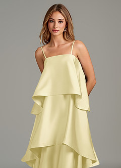 Azazie Azalea Bridesmaid Dresses Lemon Sorbet A-Line Ruched Stretch Satin Dress image2