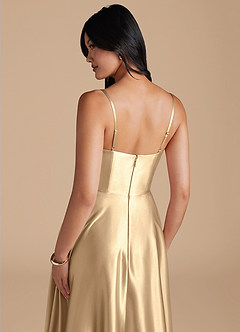 Azazie Elle Bridesmaid Dresses Champagne A-Line with Pockets Metallic Satin Dress image4