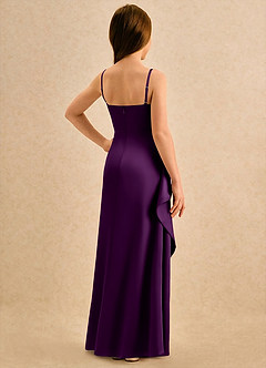 Azazie Cannoli Girls Formal Robe Demoiselle D'honneur Fillette Robe Trapèze en Mat Satiné Plissée Grain De Raisin image2