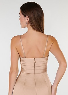 Azazie Yola Bridesmaid Dresses English Rose Sheath V-Neck Pleated Stretch Satin Convertible Dress image8