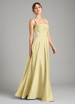 Azazie Shaude Vestidos de damas de honor Vestido de Sorbete De Limón de Satén Elástico de Corte en A con Plisado image7