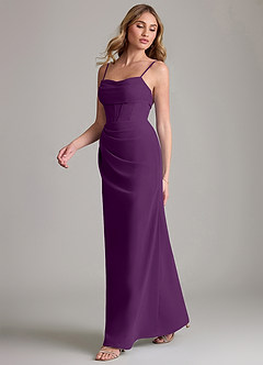 Azazie Mai Bridesmaid Dresses Grape Sheath Pleated Chiffon Dress image4