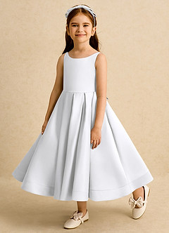 Azazie Babs Flower Girl Dresses White Ball-Gown Pleated Matte Satin Dress image8