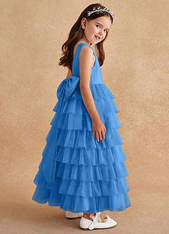 Azazie Twinkle Toes vestidos de niña de las flores Vestido de Azul Grisaceo de Tul de Corte En A con Lazo image5