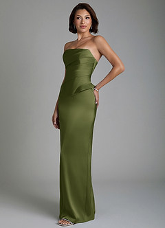 Azazie Harlow Bridesmaid Dresses Olive Sheath Corset Stretch Satin Dress image7