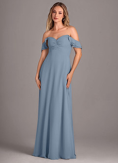 Azazie Kaylyn Bridesmaid Dresses Dusty Blue A-Line Ruched Chiffon Dress image6