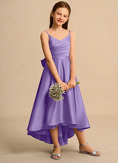 Azazie Sweets Junior Formal Jurken voor bloemenmeisjes A-Lijn Jurk van Mat Satijn Geplooid Tahiti image5