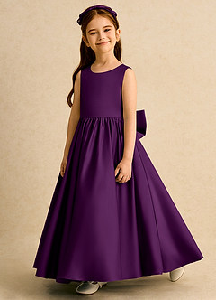 Azazie Nellia Blumenmädchenkleider A-Linie Schleifen Matte Satin Kleid Traube image3
