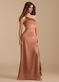 Azazie Trina Bridesmaid Dresses Bronzer A-Line One Shoulder Metallic Satin Dress image4