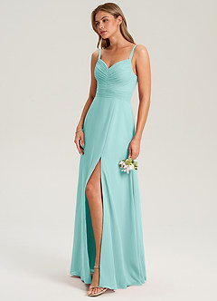 Azazie Terese Brautjungfernkleider A-Linie Plissee Chiffon Kleid Aqua image7