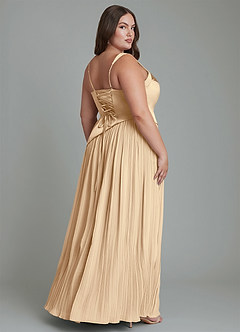 Azazie Stephanie Robes de demoiselle d'honneur Robe Trapèze en Satin extensible Plissé Champagne image8