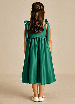 Azazie Chelsie Flower Girl Dresses Emerald A-Line Bow Matte Satin Dress image2