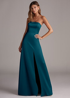 Azazie Wren Robes de demoiselle d'honneur Robe Trapèze Convertible en Satin extensible Sans bretelle Bleu Encre image3
