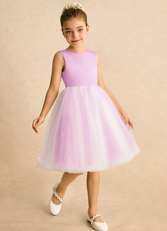 Azazie Esme Blumenmädchenkleider Ballkleid Schleifen Tüll Kleid Bonbonrosa image3