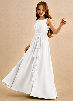 Azazie Chibi Girls Formal Sukienki dla dziewczynek sypiących kwiaty Linia A Pofałdowany Szyfon Długość podłogi Sukienka image5